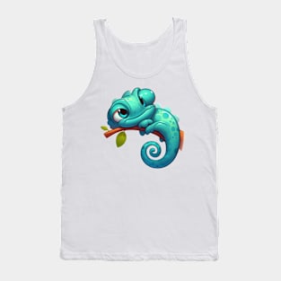 Cute Lazy Chameleon Illustration Tank Top